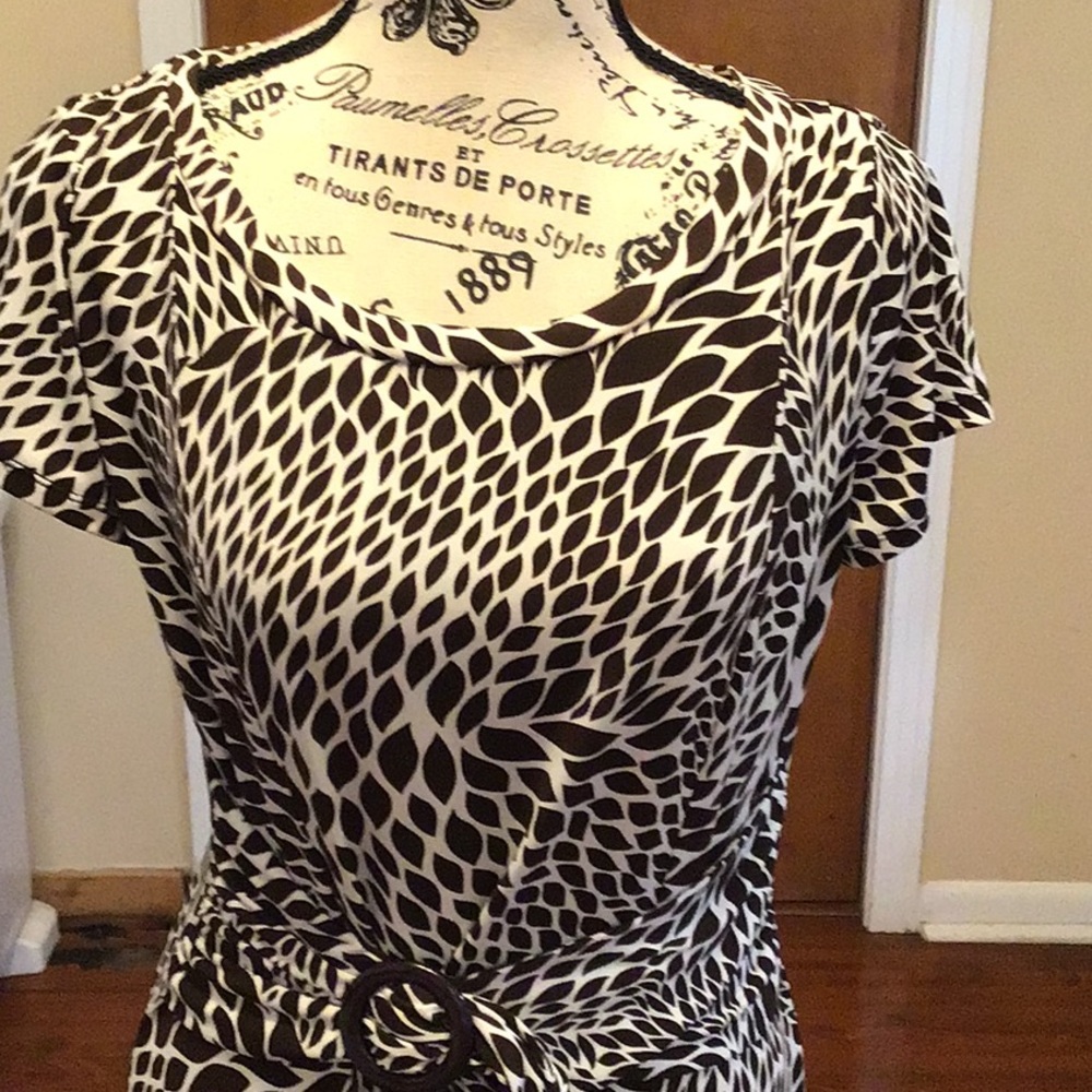 Dark brown and white Scope Neck Belted Maxi Dress
